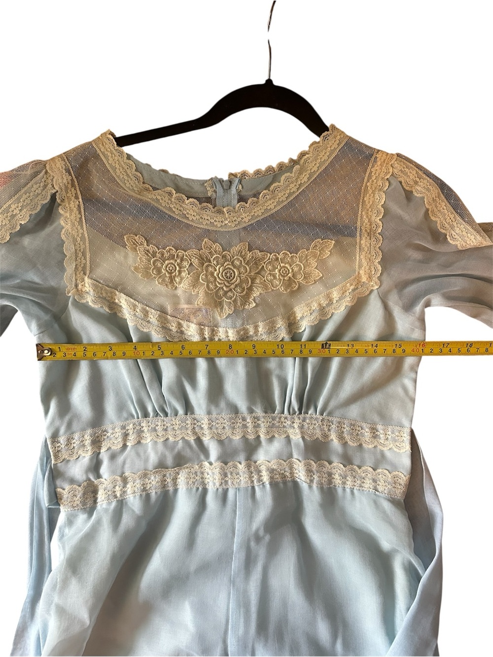 Gunne Sax Pale Blue Maxi Dress with Cream Lace - Picture 4 of 7